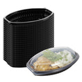 Chef 101 12 oz Oval Black Plastic Food Container - with Clear Lid, Microwavable - 8" x 5 1/2" x 2" - 100 count box