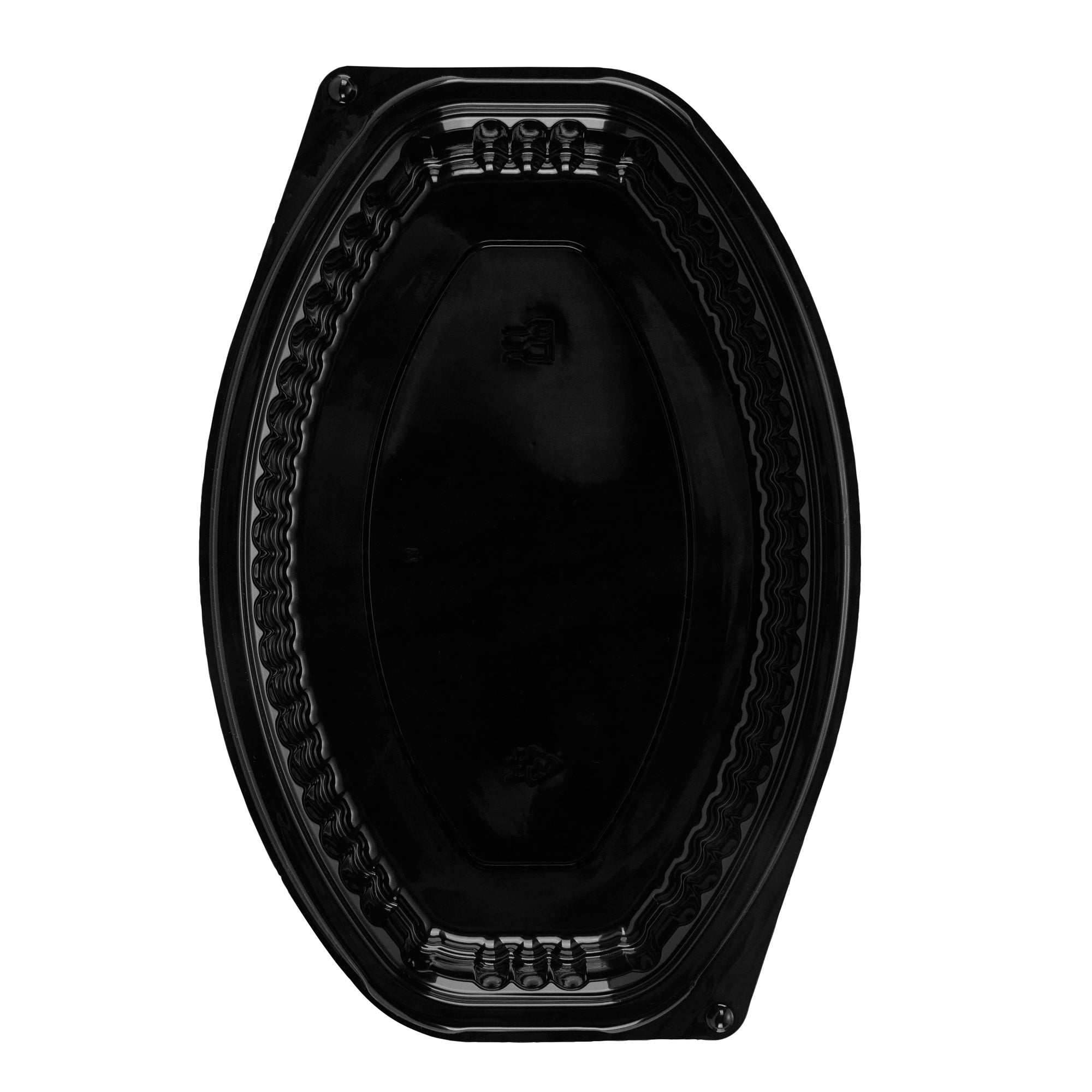 Chef 101 12 oz Oval Black Plastic Food Container - with Clear Lid, Microwavable - 8" x 5 1/2" x 2" - 50 count box