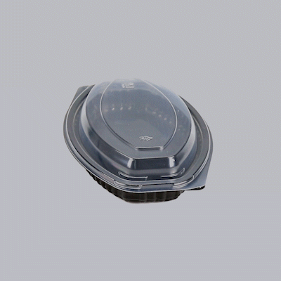 Chef 101 12 oz Oval Black Plastic Food Container - with Clear Lid, Microwavable - 8" x 5 1/2" x 2" - 100 count box