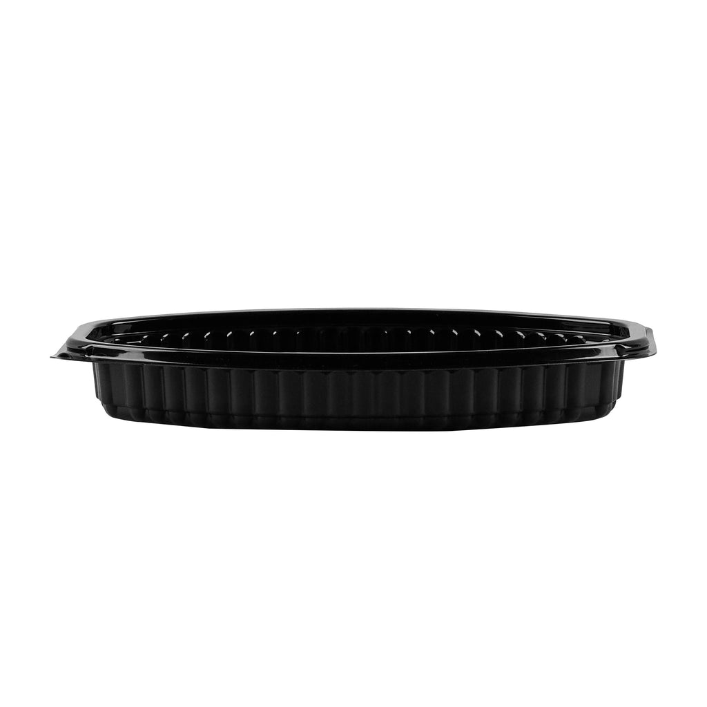 Chef 101 12 oz Oval Black Plastic Food Container - with Clear Lid, Microwavable - 8" x 5 1/2" x 2" - 100 count box