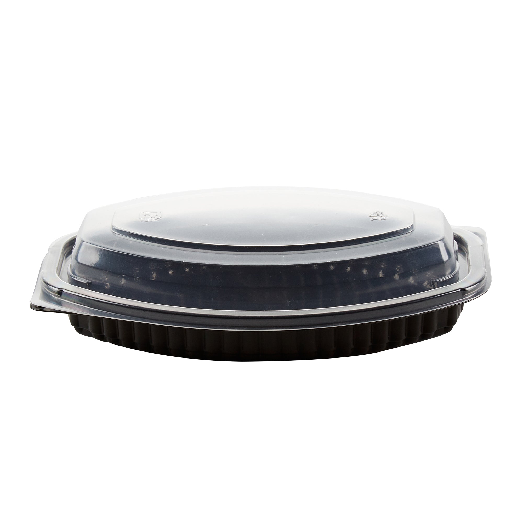 Chef 101 12 oz Oval Black Plastic Food Container - with Clear Lid, Microwavable - 8" x 5 1/2" x 2" - 100 count box