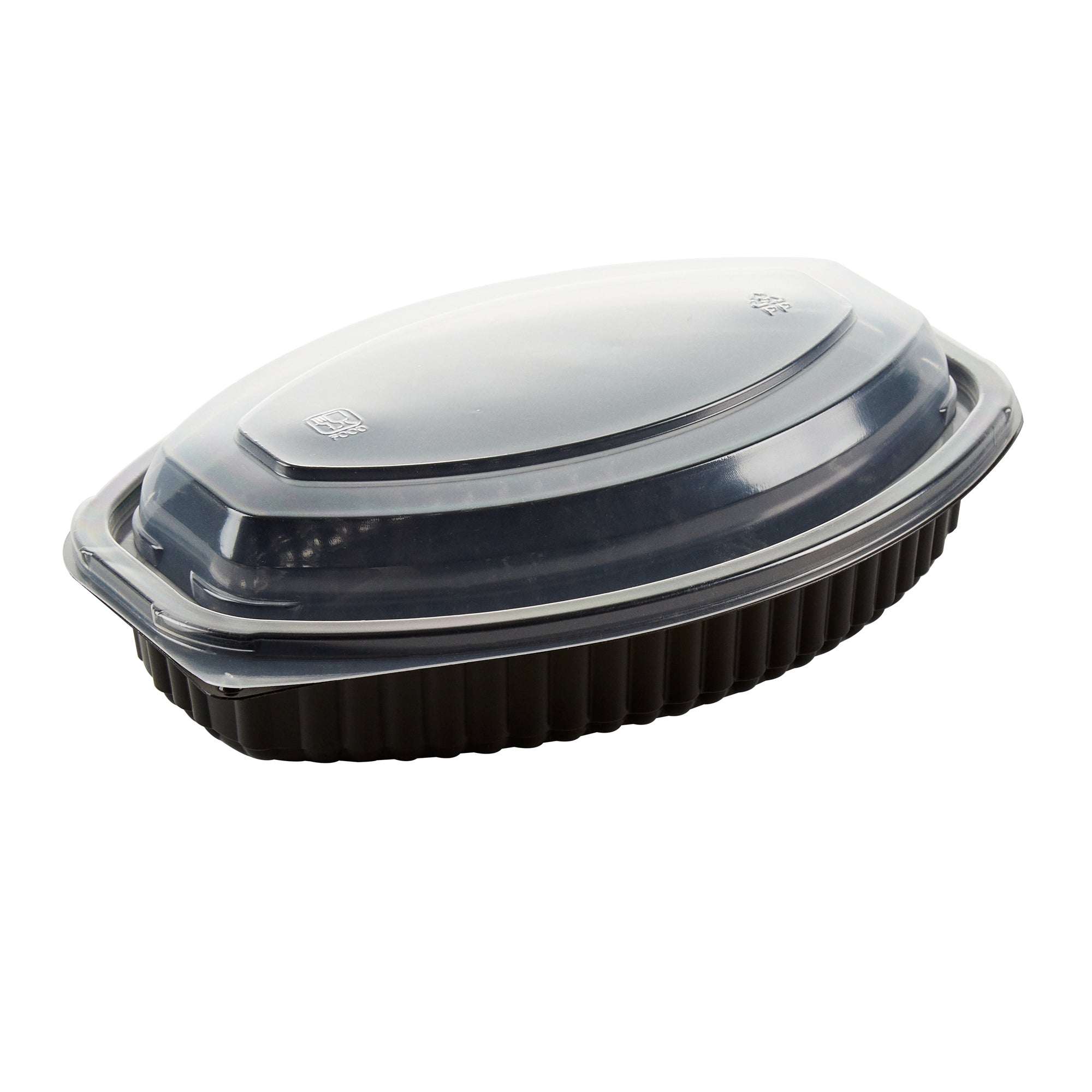 Chef 101 16 oz Oval Black Plastic Food Container - with Clear Lid, Microwavable - 8" x 5 1/2" x 2 1/4" - 50 count box