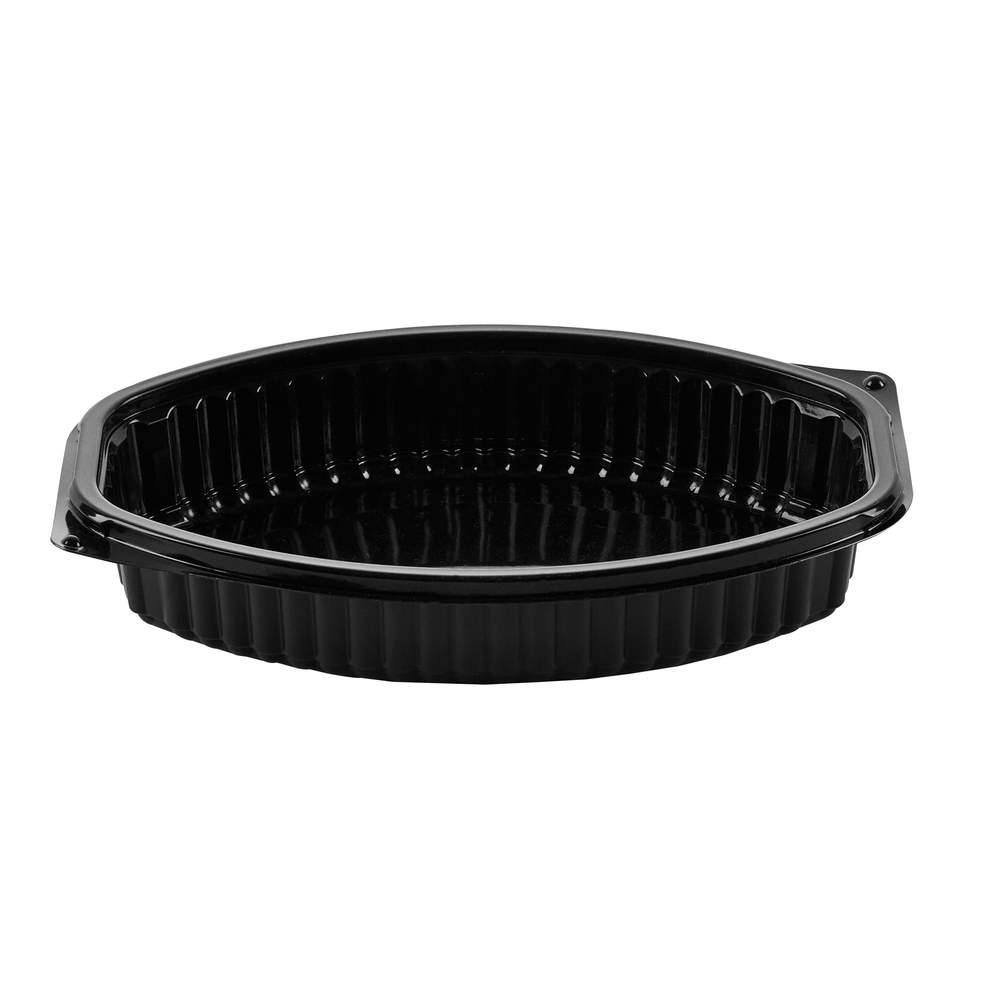 Chef 101 16 oz Oval Black Plastic Food Container - with Clear Lid, Microwavable - 8" x 5 1/2" x 2 1/4" - 100 count box