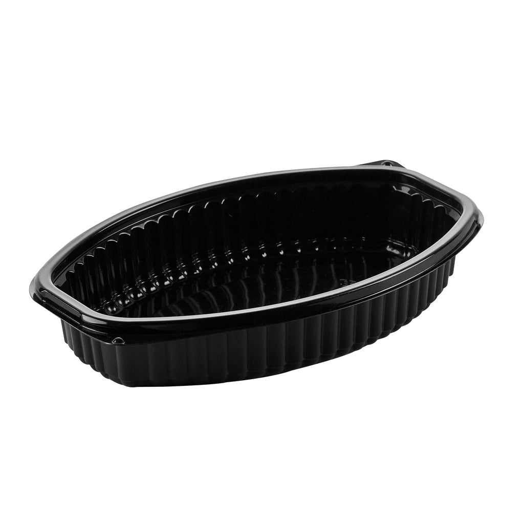 Chef 101 16 oz Oval Black Plastic Food Container - with Clear Lid, Microwavable - 8" x 5 1/2" x 2 1/4" - 100 count box