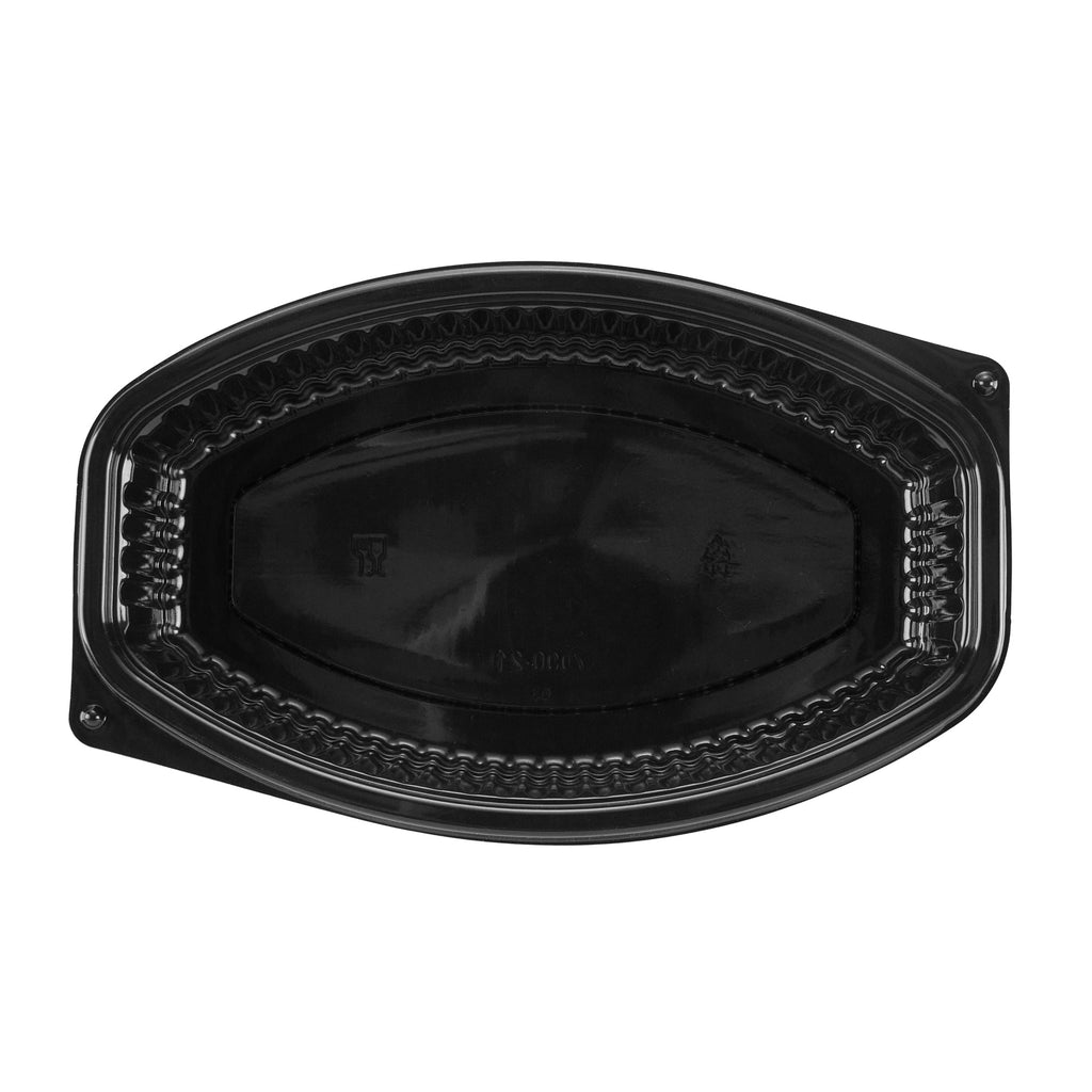 Chef 101 21 oz Oval Black Plastic Food Container - with Clear Lid, Microwavable - 9 1/4" x 5 3/4" x 2 1/4" - 100 count box