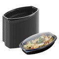 Chef 101 24 oz Oval Black Plastic Food Container - with Clear Lid, Microwavable - 9 1/4" x 5 3/4" x 2 1/2" - 100 count box