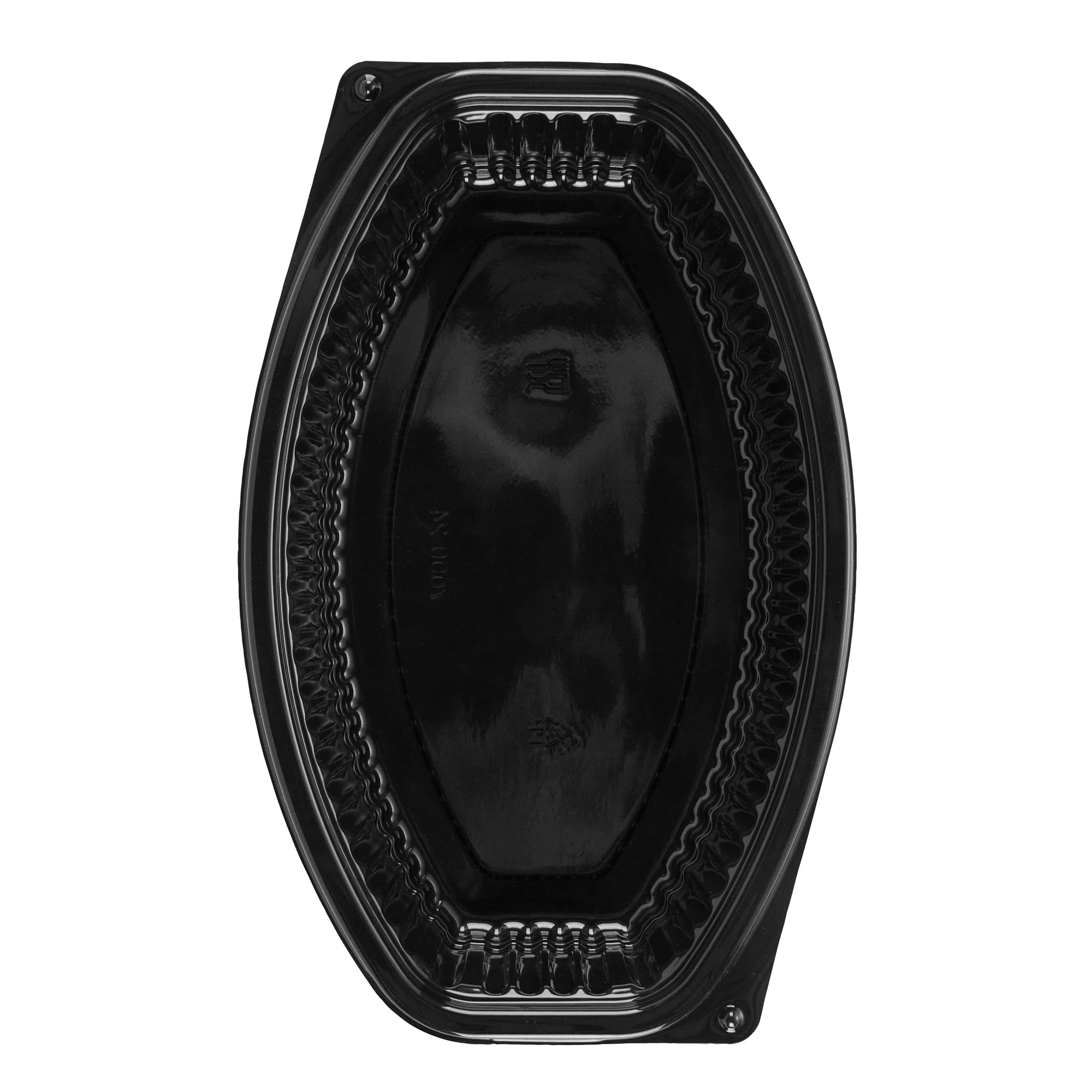 Chef 101 24 oz Oval Black Plastic Food Container - with Clear Lid, Microwavable - 9 1/4" x 5 3/4" x 2 1/2" - 100 count box