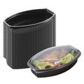 Chef 101 28 oz Oval Black Plastic Food Container - with Clear Lid, Microwavable - 9 1/4" x 5 3/4" x 2 3/4" - 100 count box