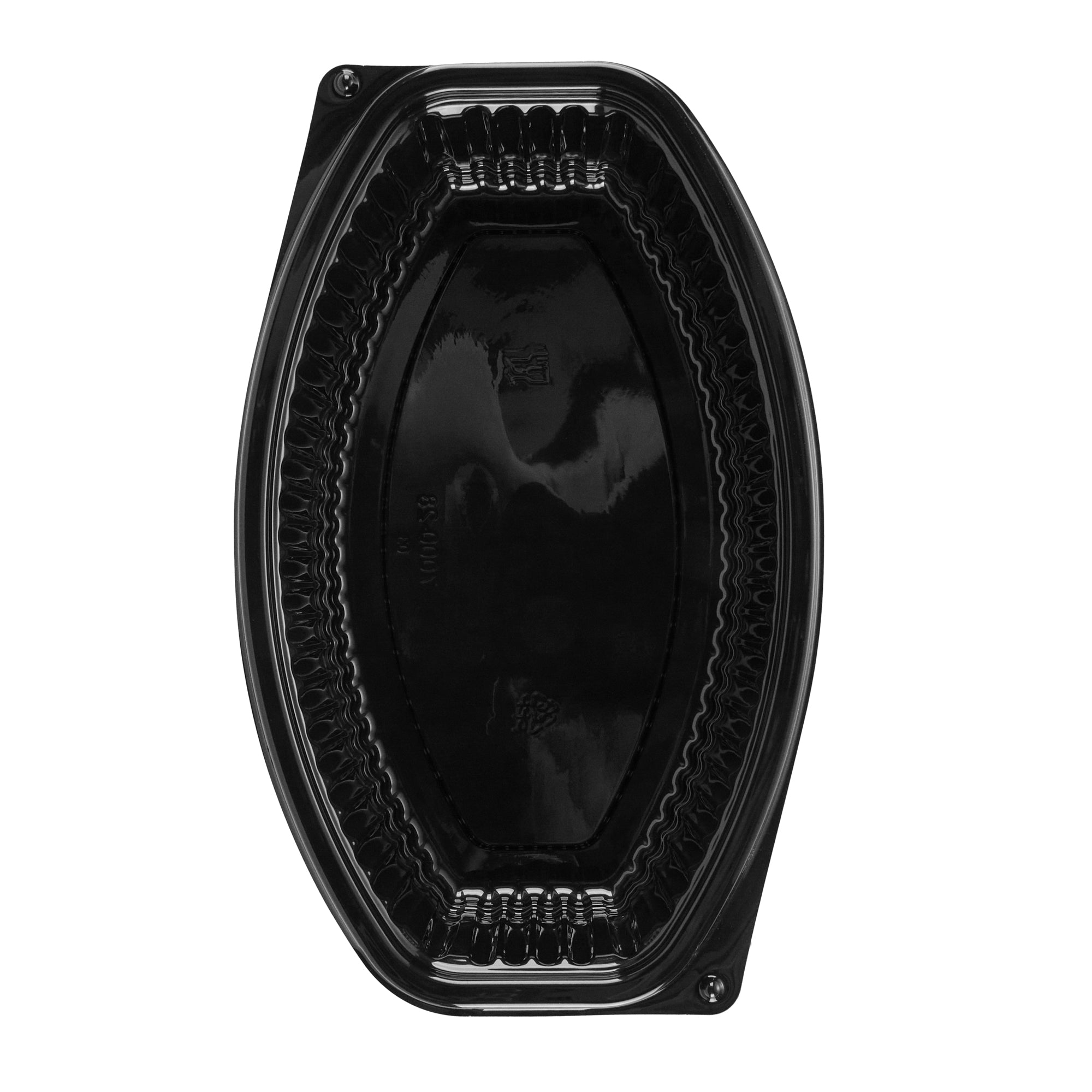 Chef 101 28 oz Oval Black Plastic Food Container - with Clear Lid, Microwavable - 9 1/4" x 5 3/4" x 2 3/4" - 100 count box