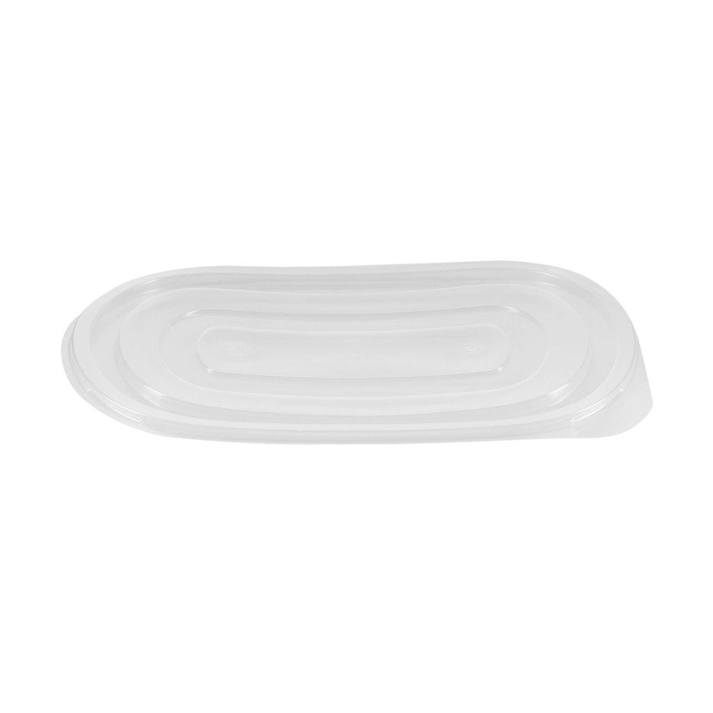 Chef 101 25 oz Oval Black Plastic Food Container - with Clear Flat Lid, Microwavable - 9 1/4" x 6" x 1 3/4" - 50 count box
