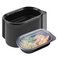 Chef 101 32 oz Oval Black Plastic Food Container - with Clear Dome Lid, Microwavable - 9 1/4" x 6" x 2 1/2" - 50 count box