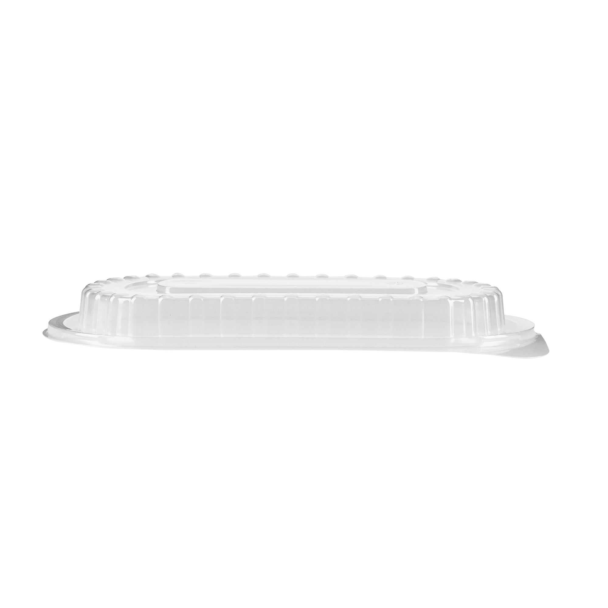 Chef 101 32 oz Oval Black Plastic Food Container - with Clear Dome Lid, Microwavable - 9 1/4" x 6" x 2 1/2" - 50 count box