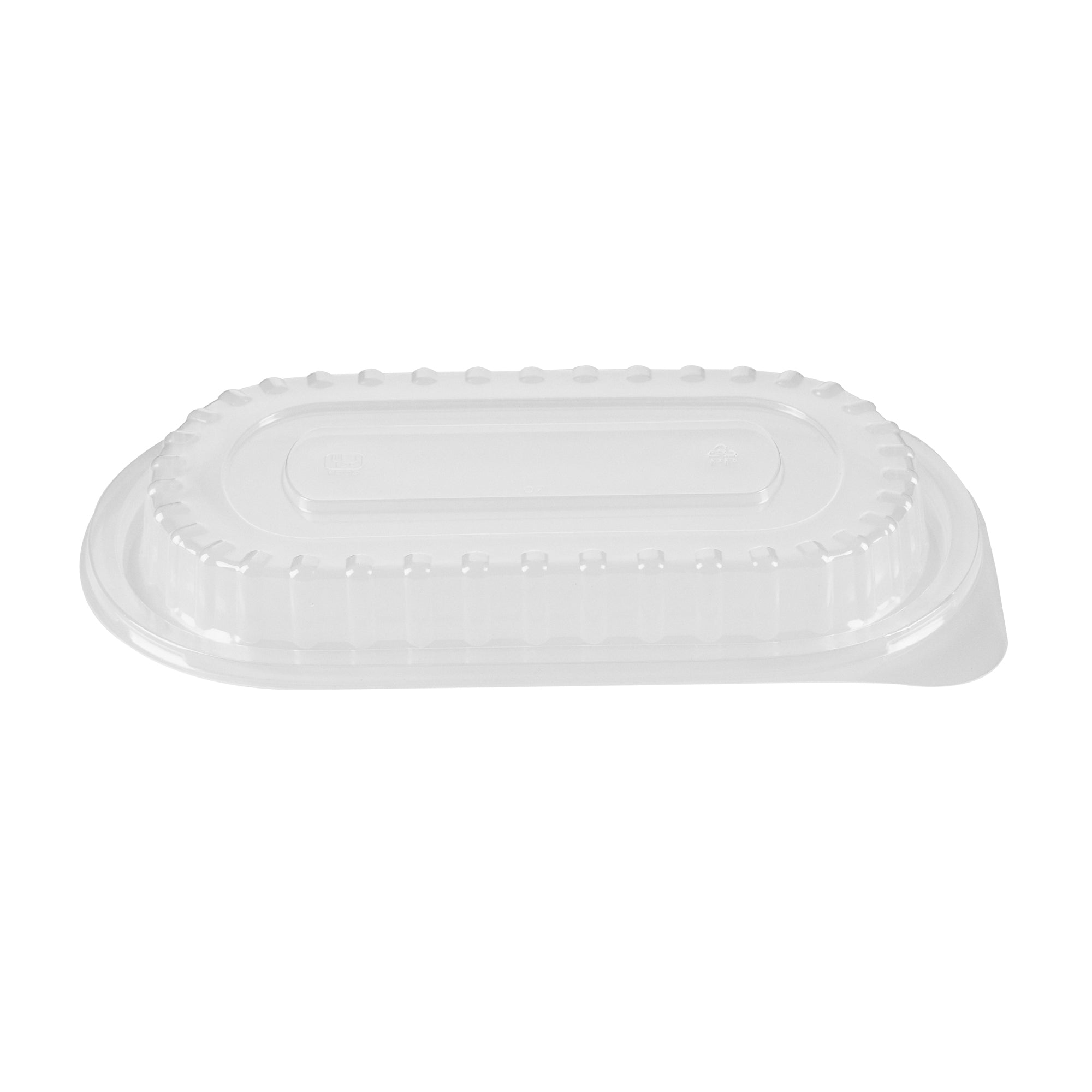 Chef 101 32 oz Oval Black Plastic Food Container - with Clear Dome Lid, Microwavable - 9 1/4" x 6" x 2 1/2" - 50 count box
