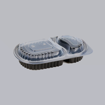 Chef 101 20 oz Oval Black Plastic Food Container - with Clear Dome Lid, Microwavable - 9 1/4" x 6" x 2 1/4" - 50 count box