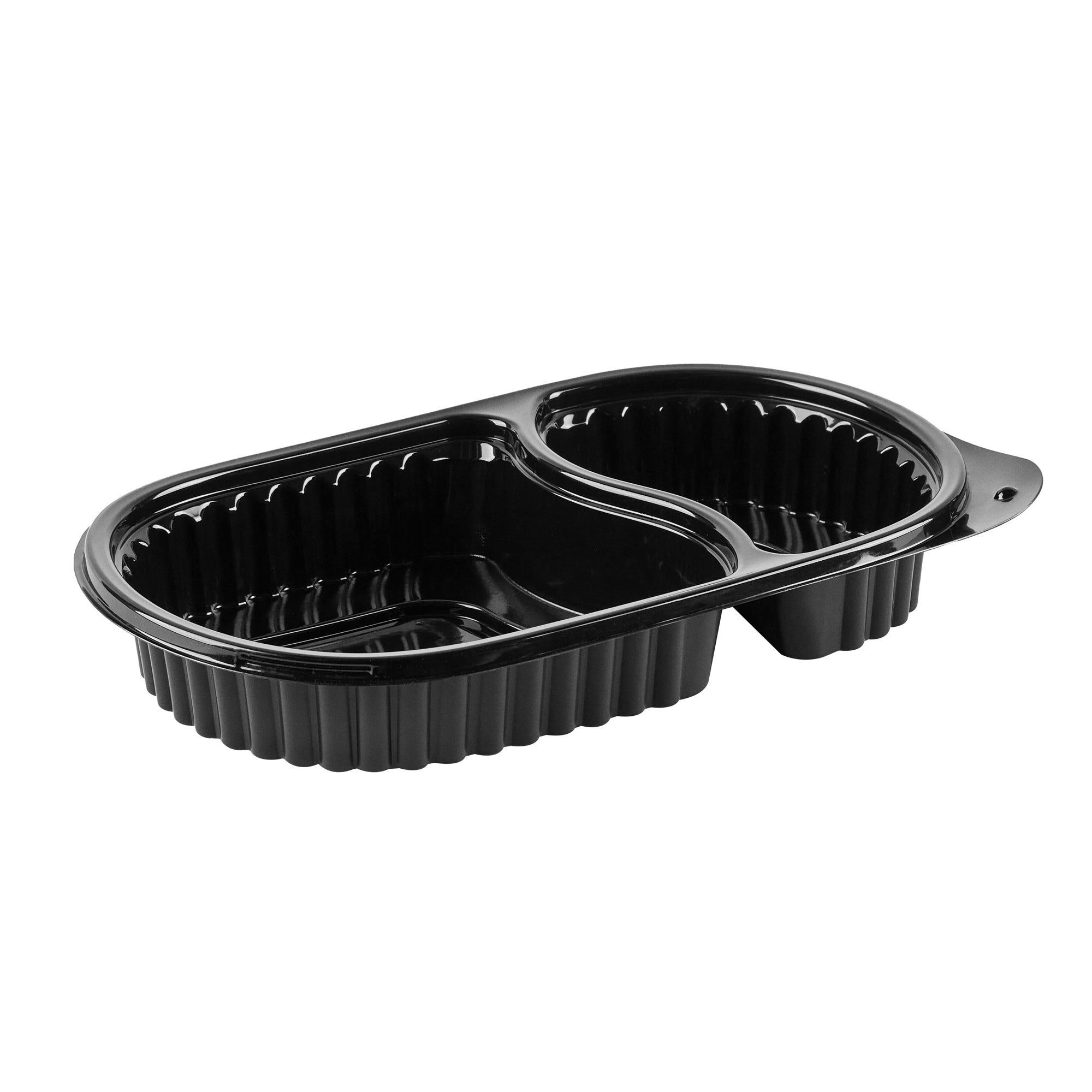 Chef 101 20 oz Oval Black Plastic Food Container - with Clear Dome Lid, Microwavable - 9 1/4" x 6" x 2 1/4" - 50 count box
