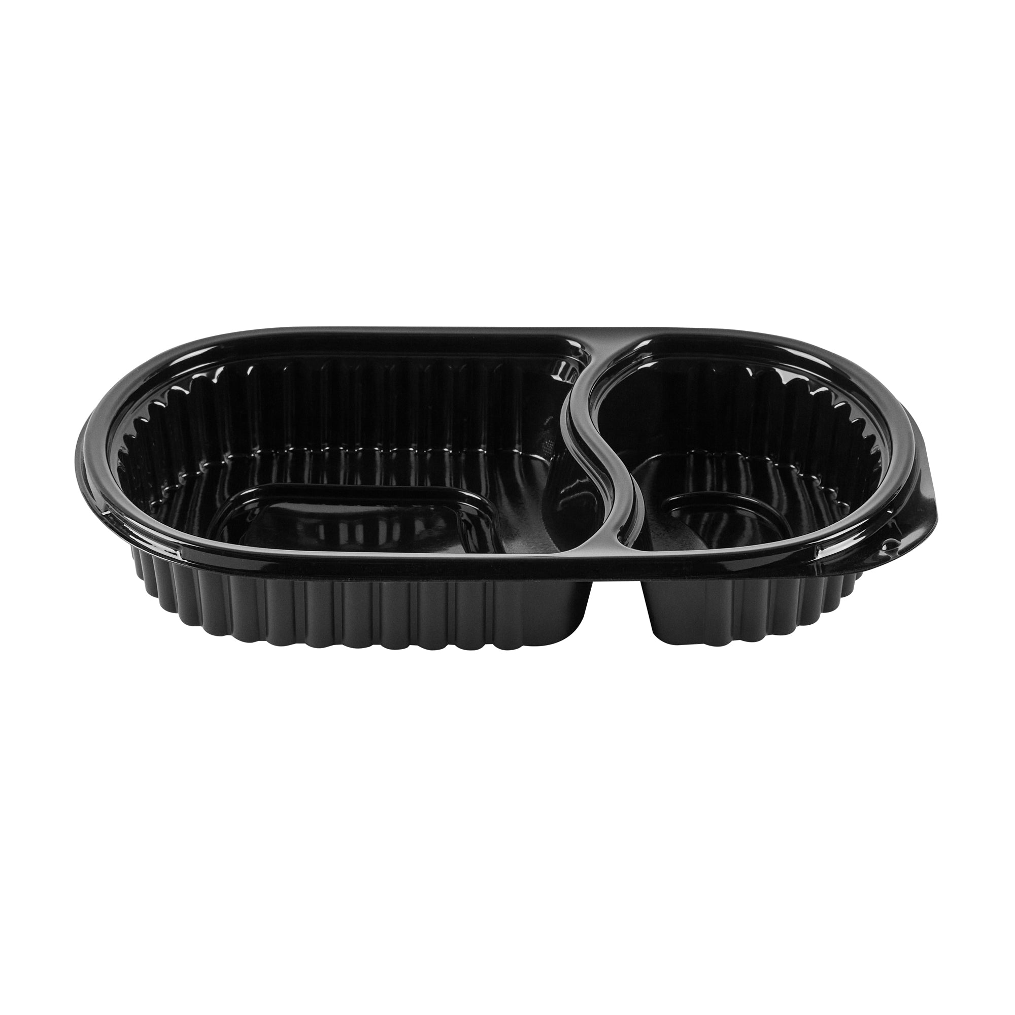 Chef 101 20 oz Oval Black Plastic Food Container - with Clear Dome Lid, Microwavable - 9 1/4" x 6" x 2 1/4" - 100 count box