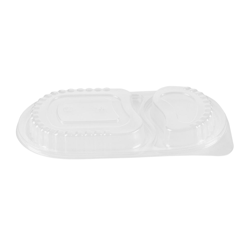 Chef 101 20 oz Oval Black Plastic Food Container - with Clear Dome Lid, Microwavable - 9 1/4" x 6" x 2 1/4" - 100 count box