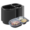 Chef 101 19 oz Oval Black Plastic Food Container - with Clear Lid, 3 Compartments, Microwavable - 9 1/4" x 6" x 2 1/4" - 100 count box