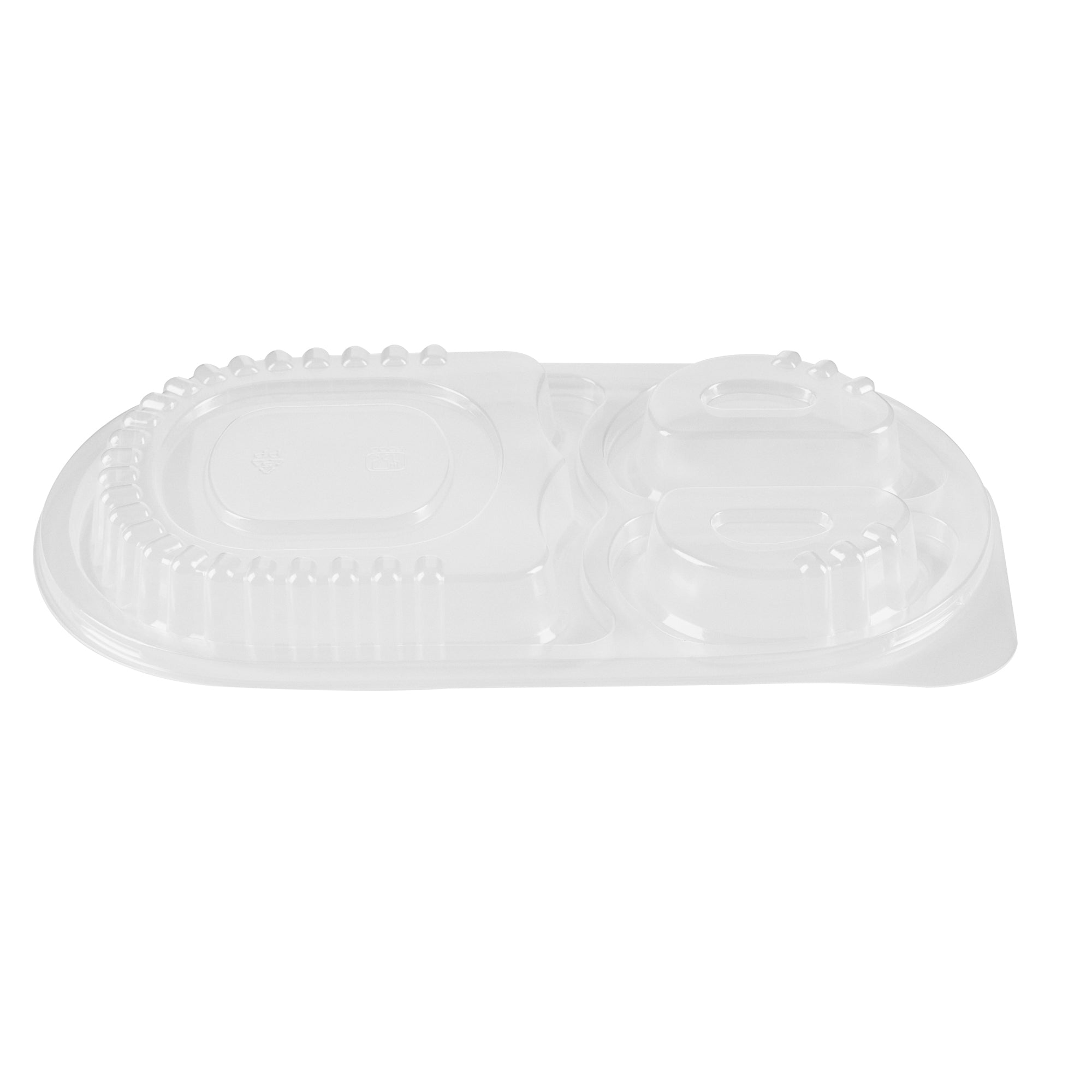 Chef 101 19 oz Oval Black Plastic Food Container - with Clear Lid, 3 Compartments, Microwavable - 9 1/4" x 6" x 2 1/4" - 50 count box