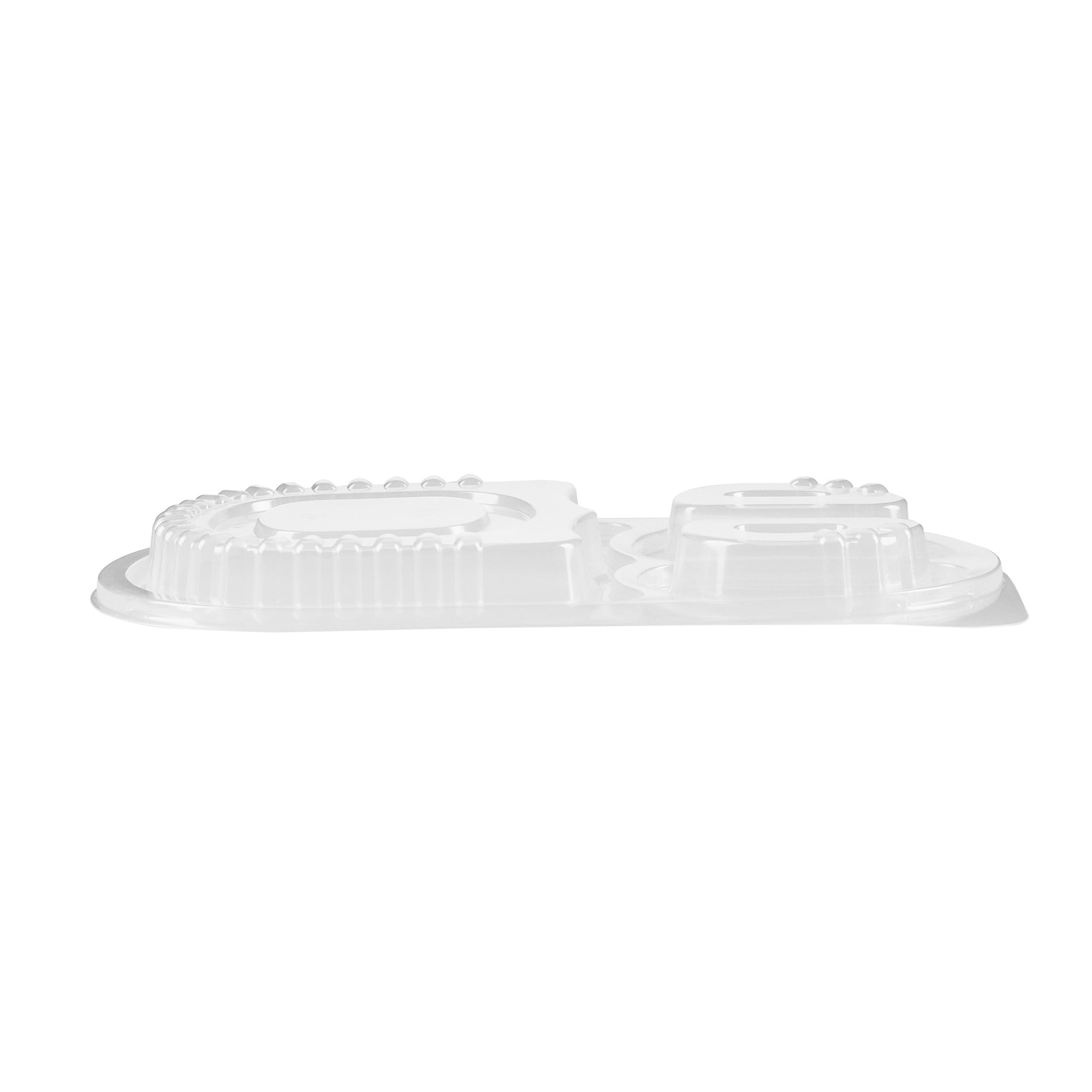 Chef 101 19 oz Oval Black Plastic Food Container - with Clear Lid, 3 Compartments, Microwavable - 9 1/4" x 6" x 2 1/4" - 100 count box