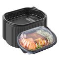 Chef 101 34 oz Oval Black Plastic Food Container - with Clear Lid, Microwavable - 9 1/2" x 8" x 2 3/4" - 100 count box