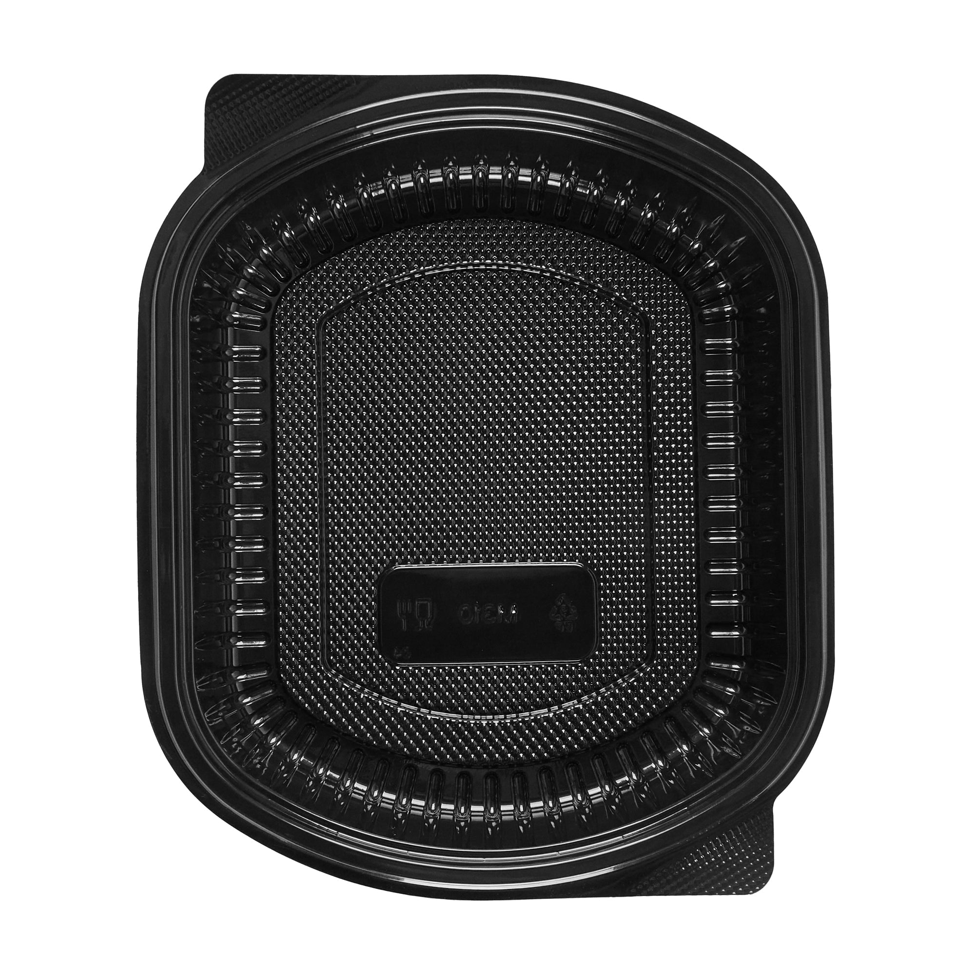 Chef 101 34 oz Oval Black Plastic Food Container - with Clear Lid, Microwavable - 9 1/2" x 8" x 2 3/4" - 50 count box