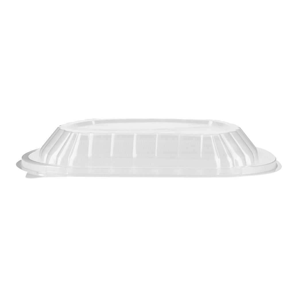 Chef 101 34 oz Oval Black Plastic Food Container - with Clear Lid, Microwavable - 9 1/2" x 8" x 2 3/4" - 50 count box