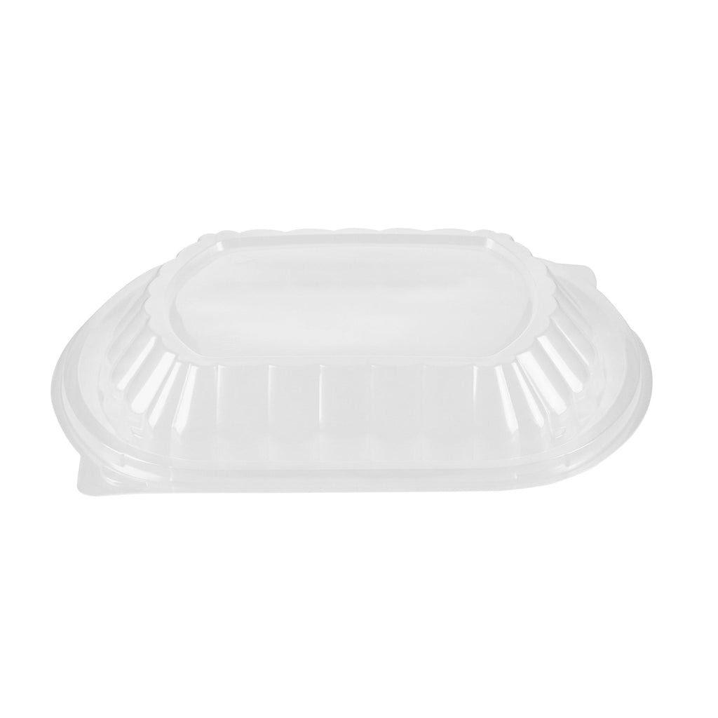 Chef 101 34 oz Oval Black Plastic Food Container - with Clear Lid, Microwavable - 9 1/2" x 8" x 2 3/4" - 50 count box