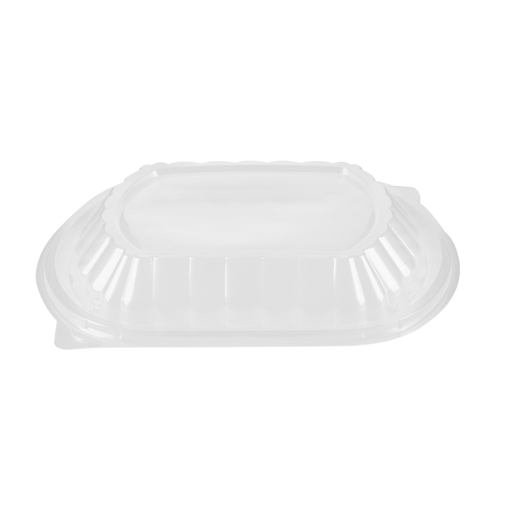 Chef 101 34 oz Oval Black Plastic Food Container - with Clear Lid, Microwavable - 9 1/2" x 8" x 2 3/4" - 50 count box