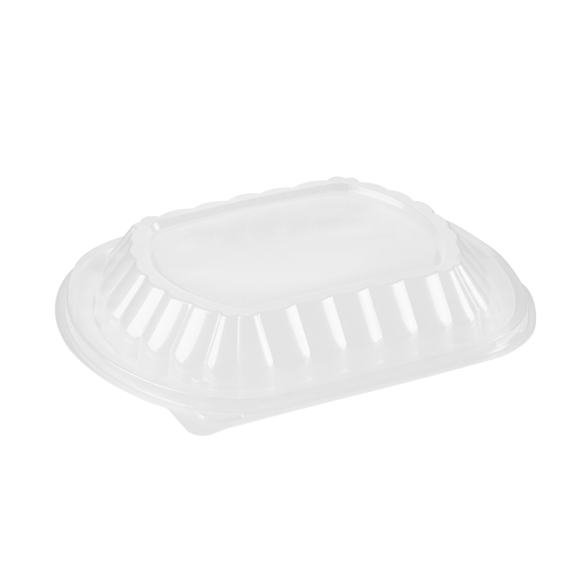 Chef 101 34 oz Oval Black Plastic Food Container - with Clear Lid, Microwavable - 9 1/2" x 8" x 2 3/4" - 100 count box