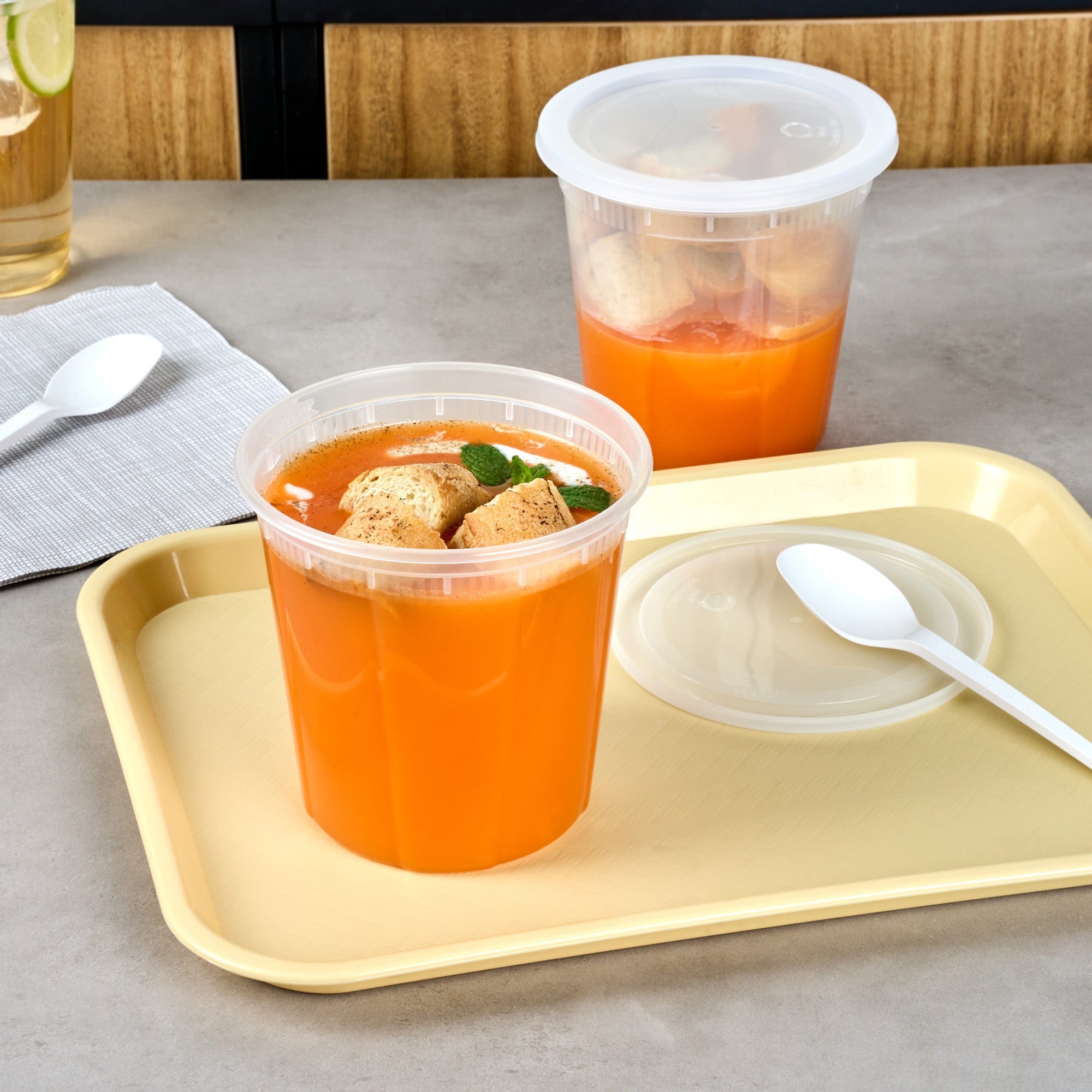 Asporto 32 oz Round Clear Plastic Soup Container - with Lid, Microwavable - 5" x 5" x 5" - 100 count box
