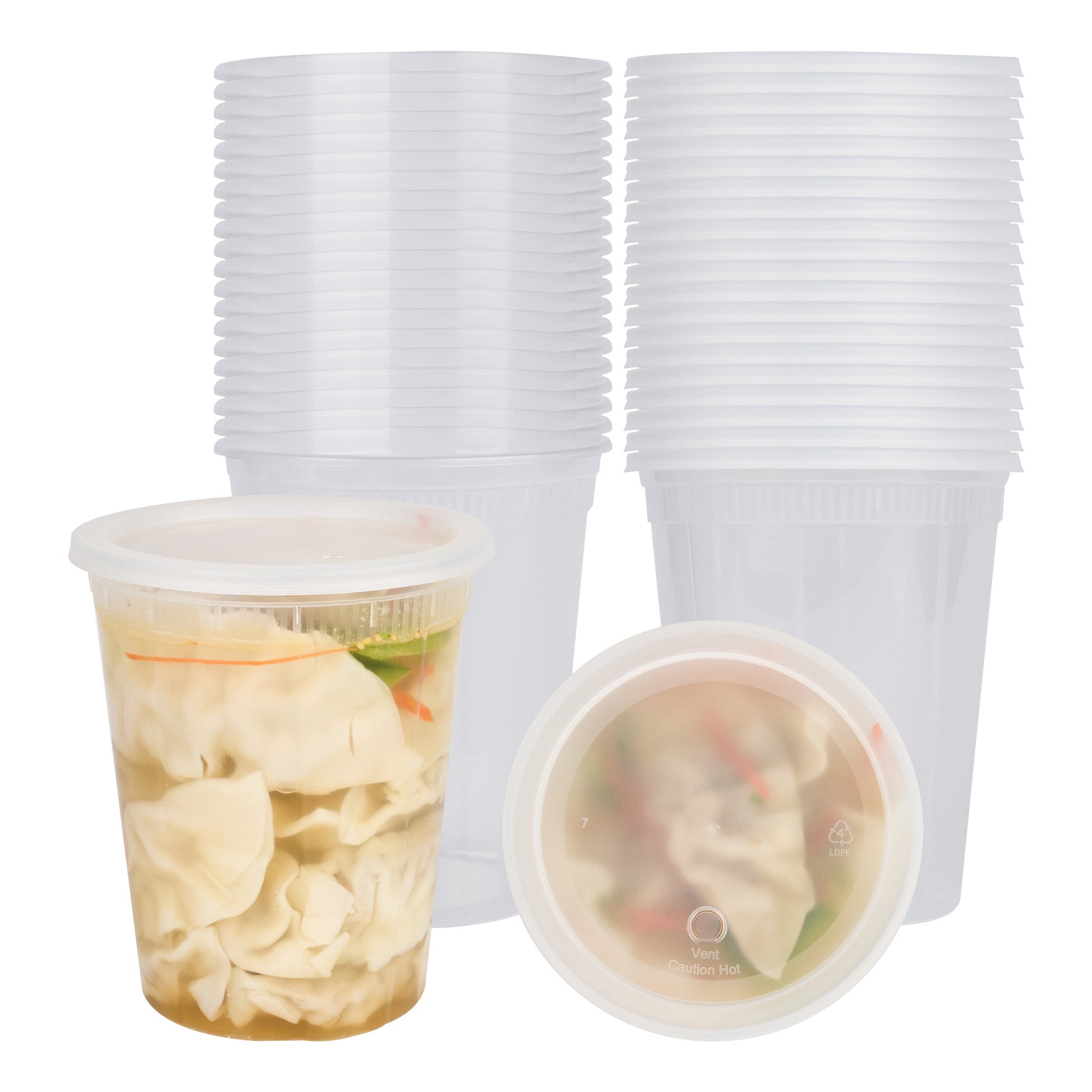 Asporto 40 oz Round Clear Plastic Soup Container - with Lid, Microwavable - 5" x 5" x 6" - 50 count box