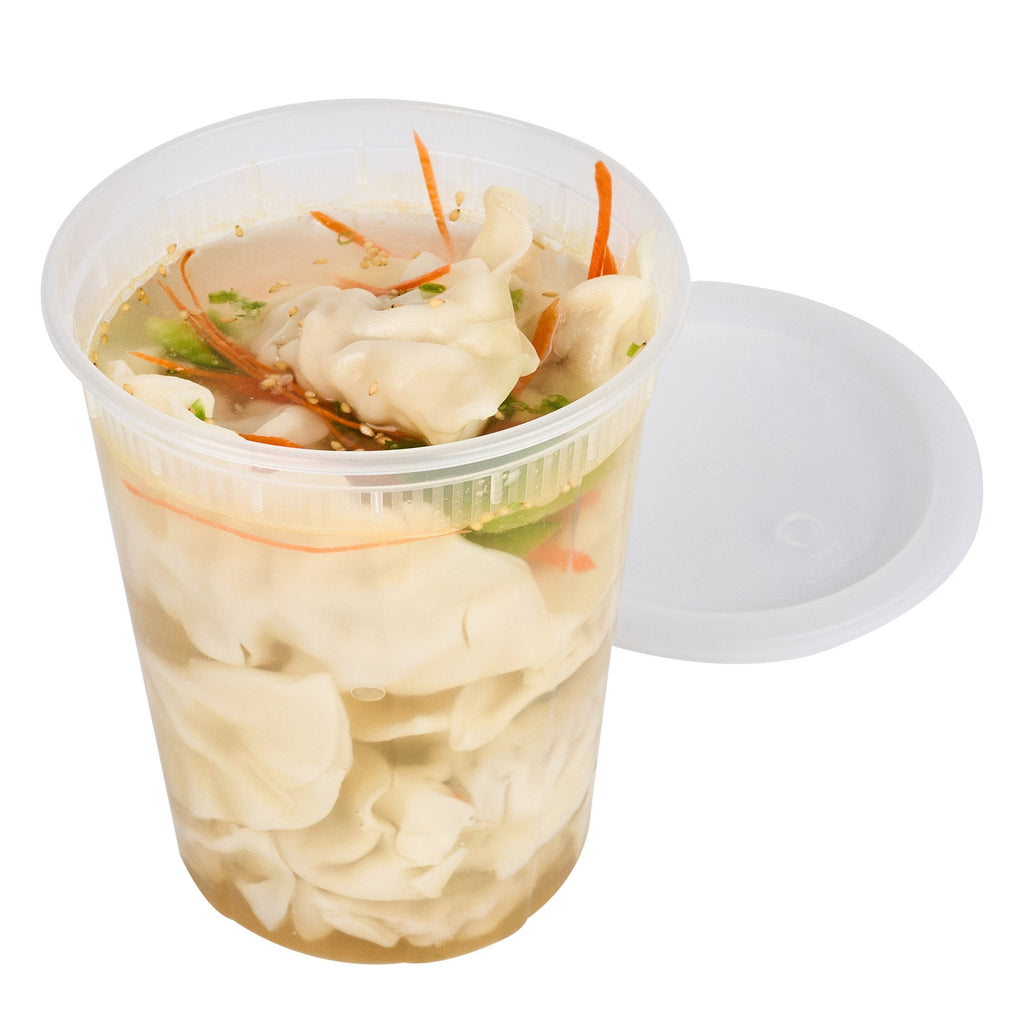 Asporto 40 oz Round Clear Plastic Soup Container - with Lid, Microwavable - 5" x 5" x 6" - 50 count box
