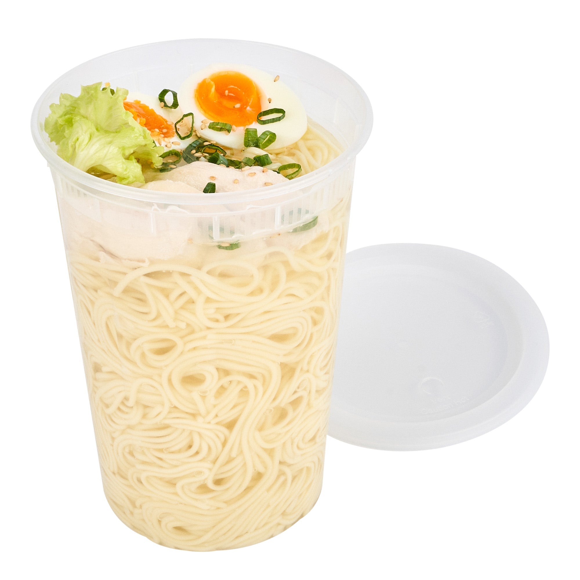 Asporto 48 oz Round Clear Plastic Soup Container - with Lid, Microwavable - 5" x 5" x 7" - 100 count box