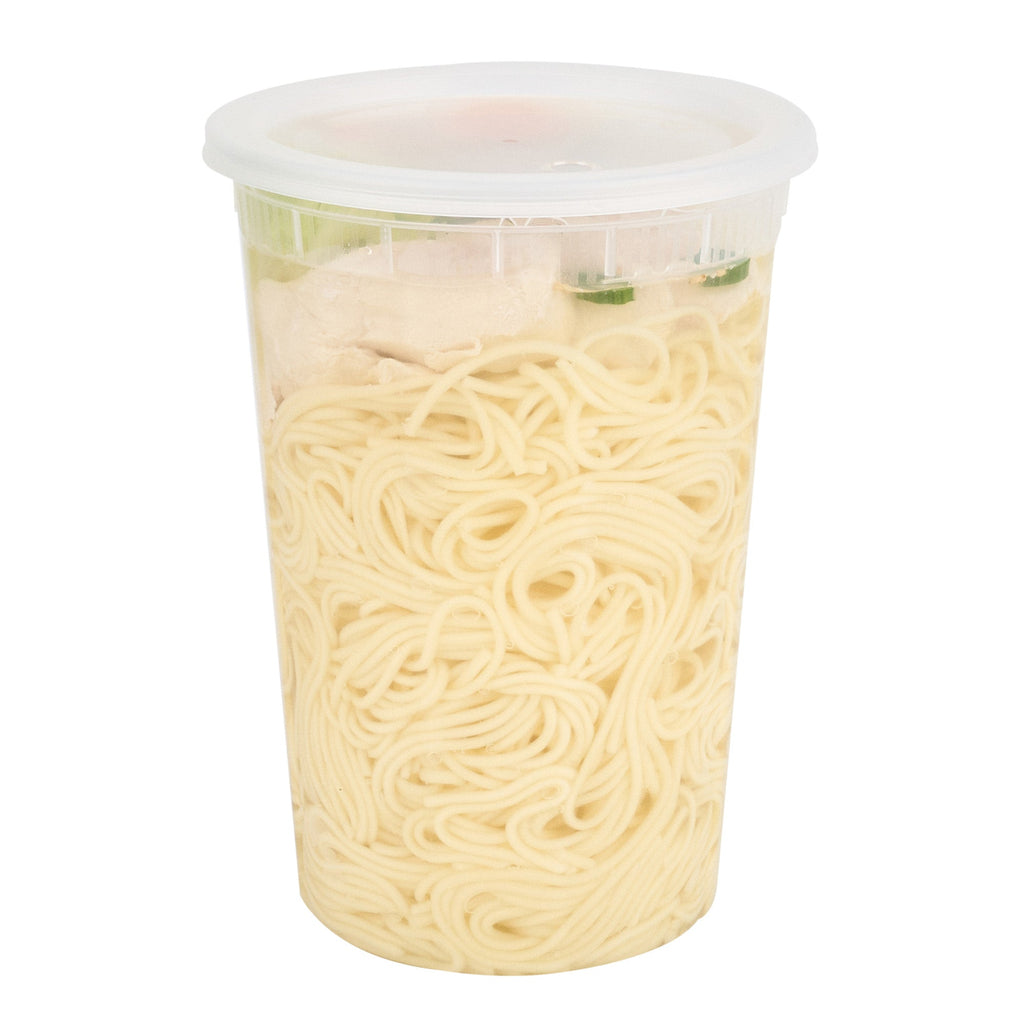 Asporto 48 oz Round Clear Plastic Soup Container - with Lid, Microwavable - 5" x 5" x 7" - 100 count box