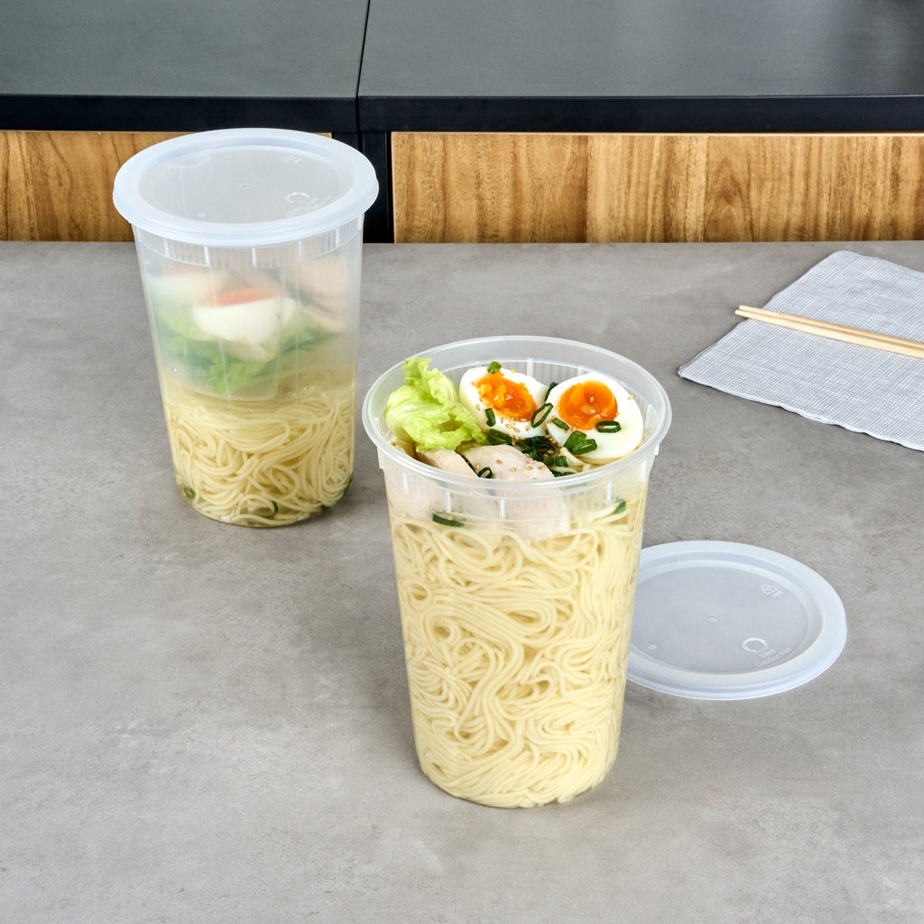 Asporto 48 oz Round Clear Plastic Soup Container - with Lid, Microwavable - 5" x 5" x 7" - 100 count box