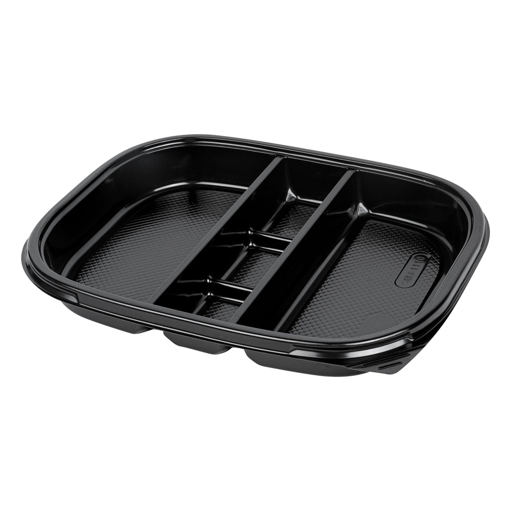 Bento Tek 51 oz Rectangle Black Plastic Bento Box - 5 Compartments - 12 1/4" x 9 3/4" x 1 1/2" - 50 count box