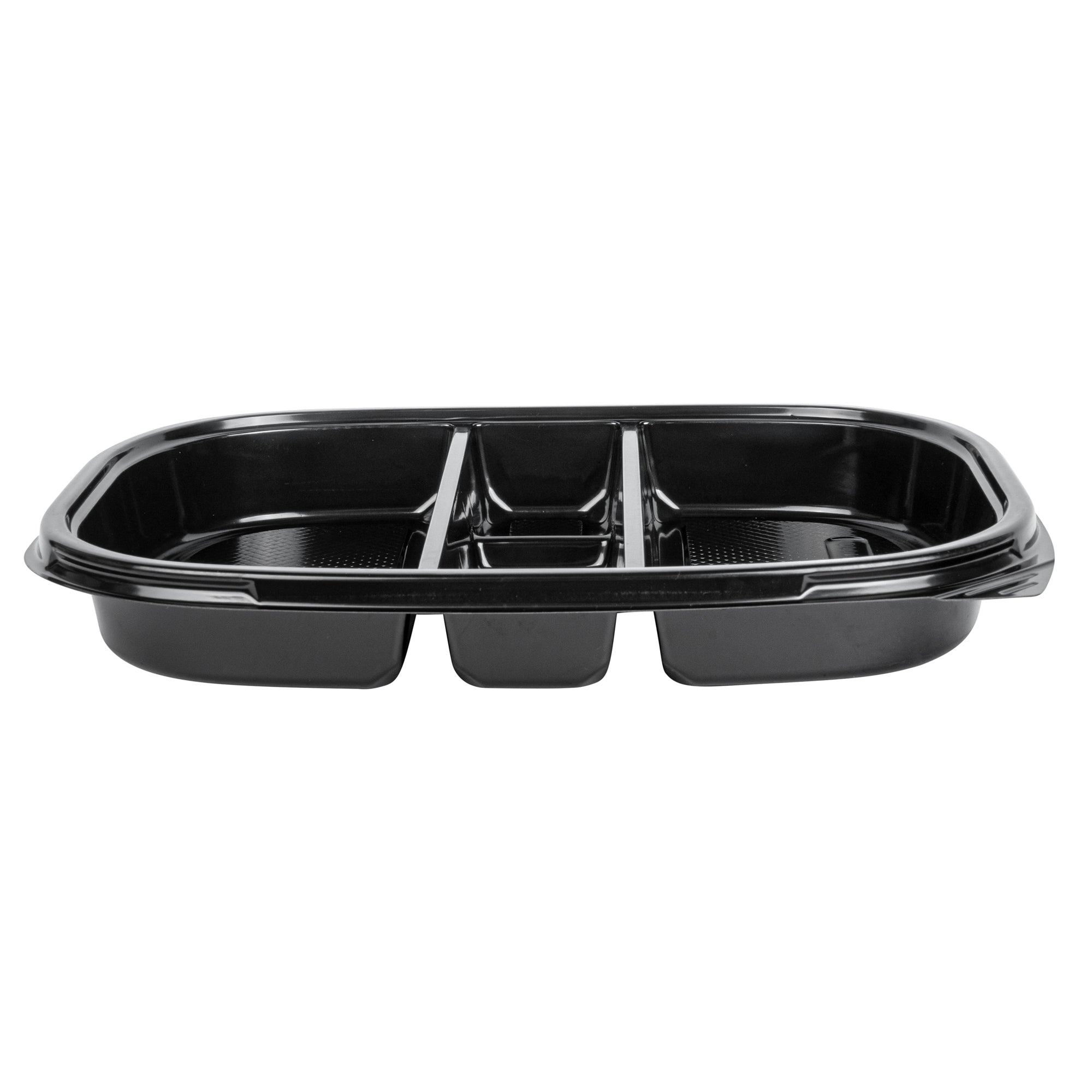 Bento Tek 51 oz Rectangle Black Plastic Bento Box - 5 Compartments - 12 1/4" x 9 3/4" x 1 1/2" - 50 count box