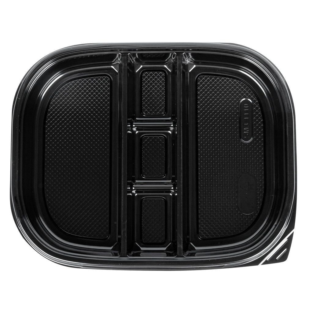 Bento Tek 51 oz Rectangle Black Plastic Bento Box - 5 Compartments - 12 1/4" x 9 3/4" x 1 1/2" - 50 count box