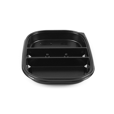 Bento Tek 51 oz Rectangle Black Plastic Bento Box - 5 Compartments - 12 1/4" x 9 3/4" x 1 1/2" - 100 count box