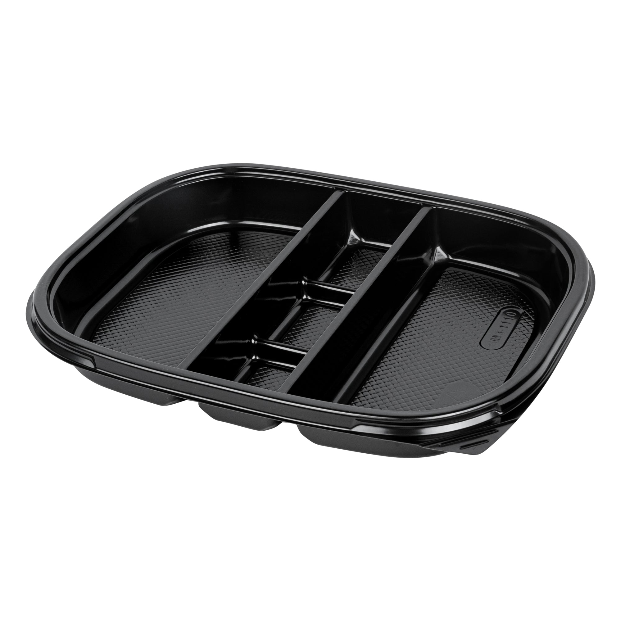Bento Tek 51 oz Rectangle Black Plastic Bento Box - 5 Compartments - 12 1/4" x 9 3/4" x 1 1/2" - 100 count box