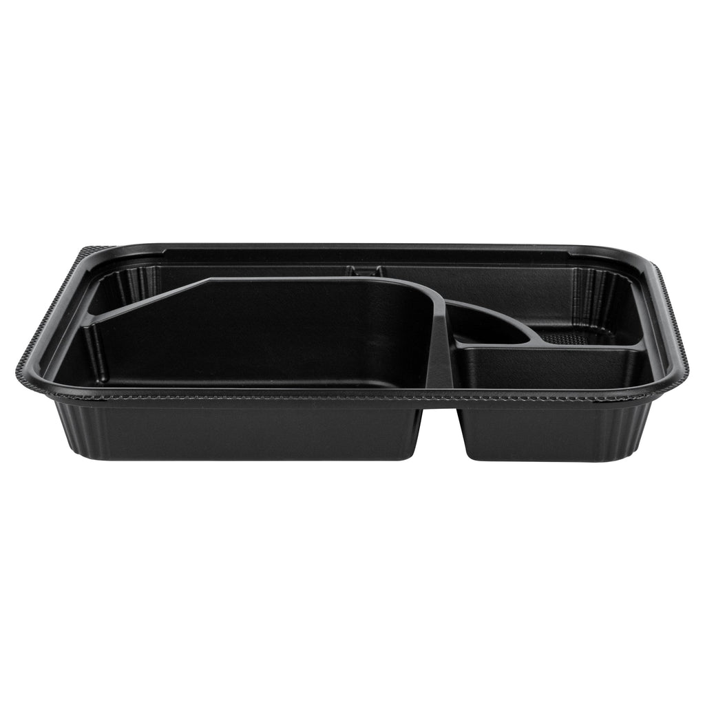 Bento Tek 26 oz Rectangle Black Plastic Bento Box - 5 Compartments - 10 1/2" x 8" x 1 3/4" - 100 count box