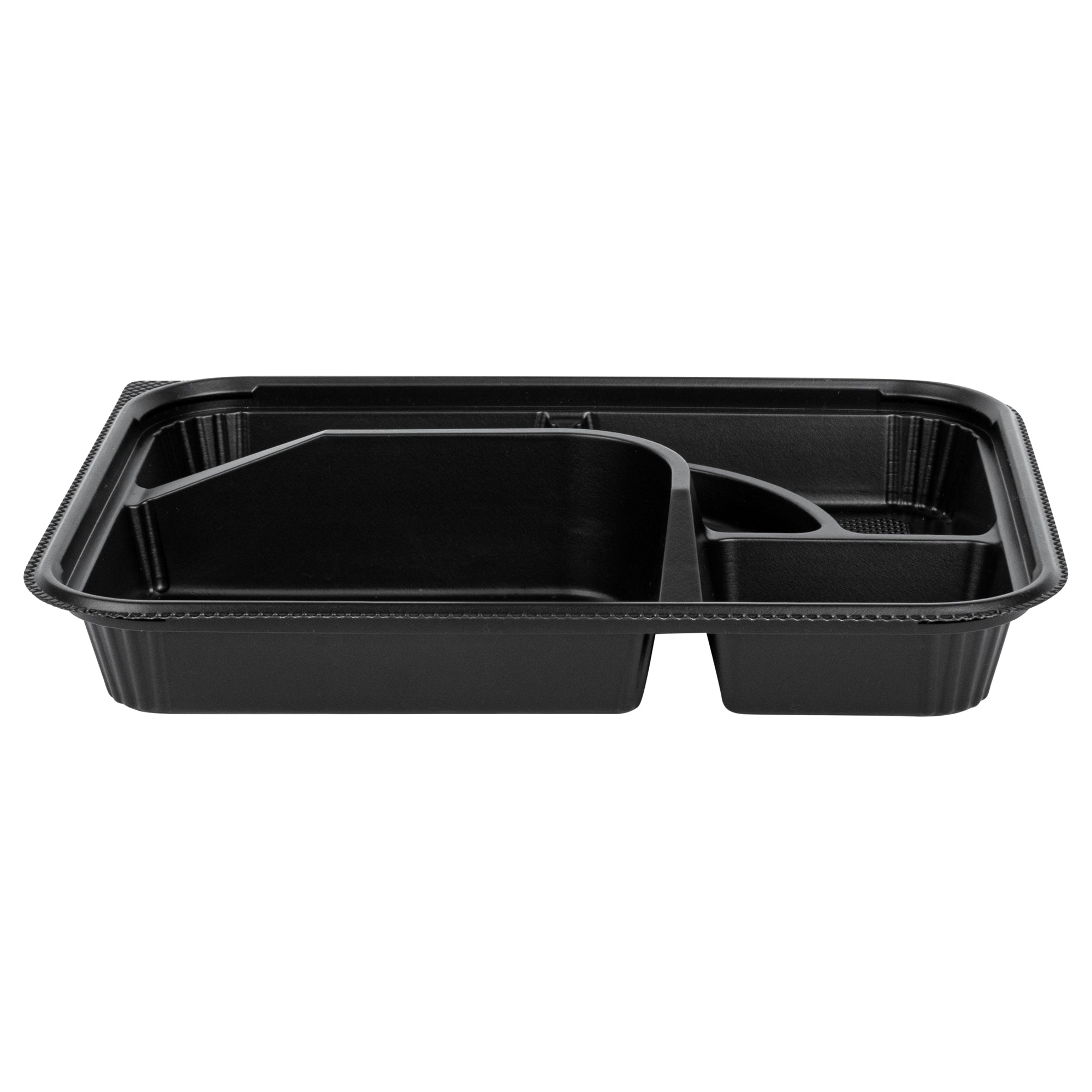 Bento Tek 26 oz Rectangle Black Plastic Bento Box - 5 Compartments - 10 1/2" x 8" x 1 3/4" - 100 count box