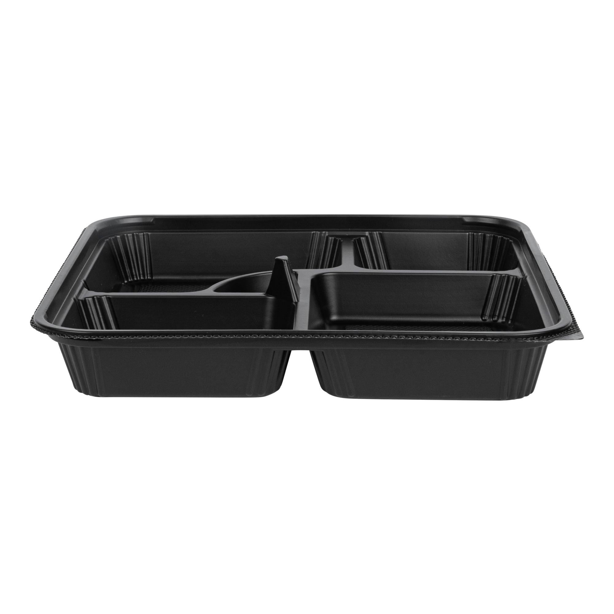 Bento Tek 40 oz Square Black Plastic Bento Box - 5 Compartments, Microwavable - 10 1/2" x 10 1/2" x 2" - 50 count box