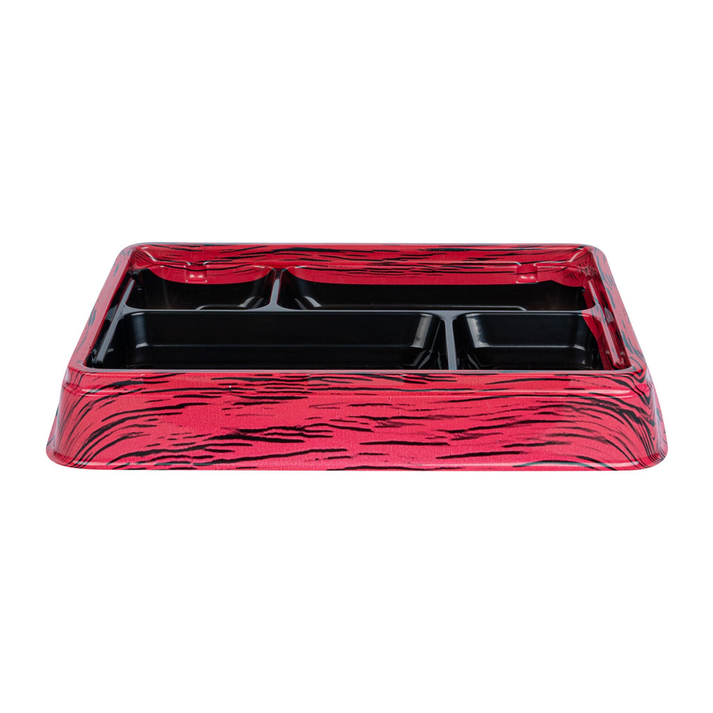 Bento Tek 15 oz Rectangle Red and Black Plastic Bento Box - 4 Compartments - 8 3/4" x 7 1/2" x 1 1/4" - 100 count box