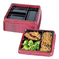 Bento Tek 16 oz Rectangle Red and Black Plastic Bento Box - 3 Compartments - 8 3/4" x 7 1/2" x 1 1/4" - 50 count box