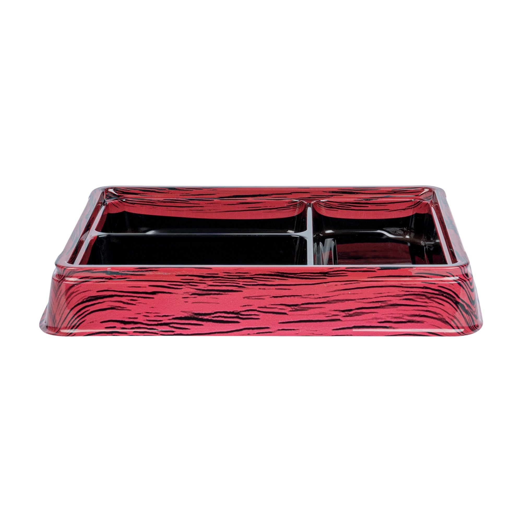 Bento Tek 16 oz Rectangle Red and Black Plastic Bento Box - 3 Compartments - 8 3/4" x 7 1/2" x 1 1/4" - 100 count box