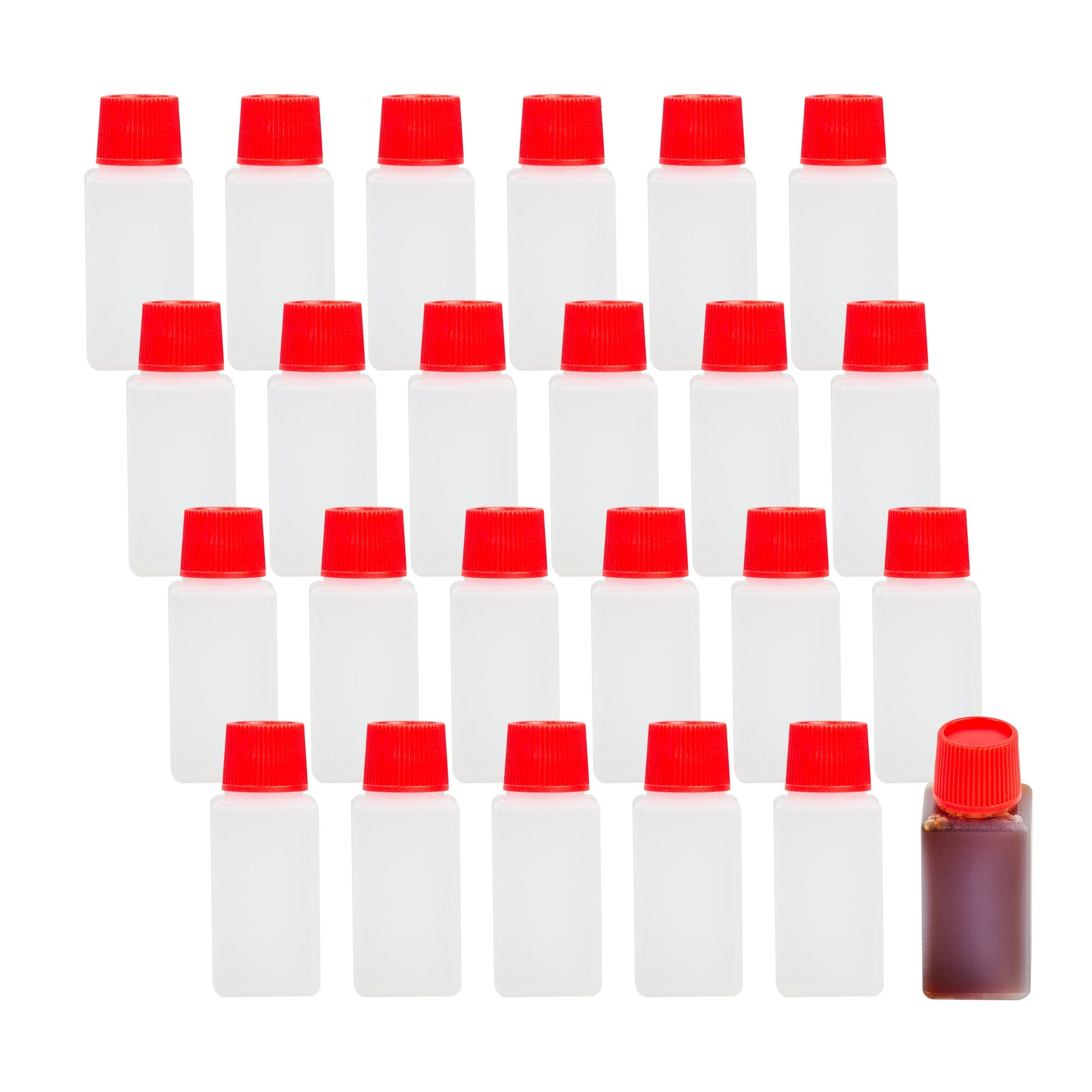 Bento Tek 6 mL Translucent Plastic Soy Sauce Bottle - with Red Cap - 1/2" x 1/2" x 1 3/4" - 100 count box