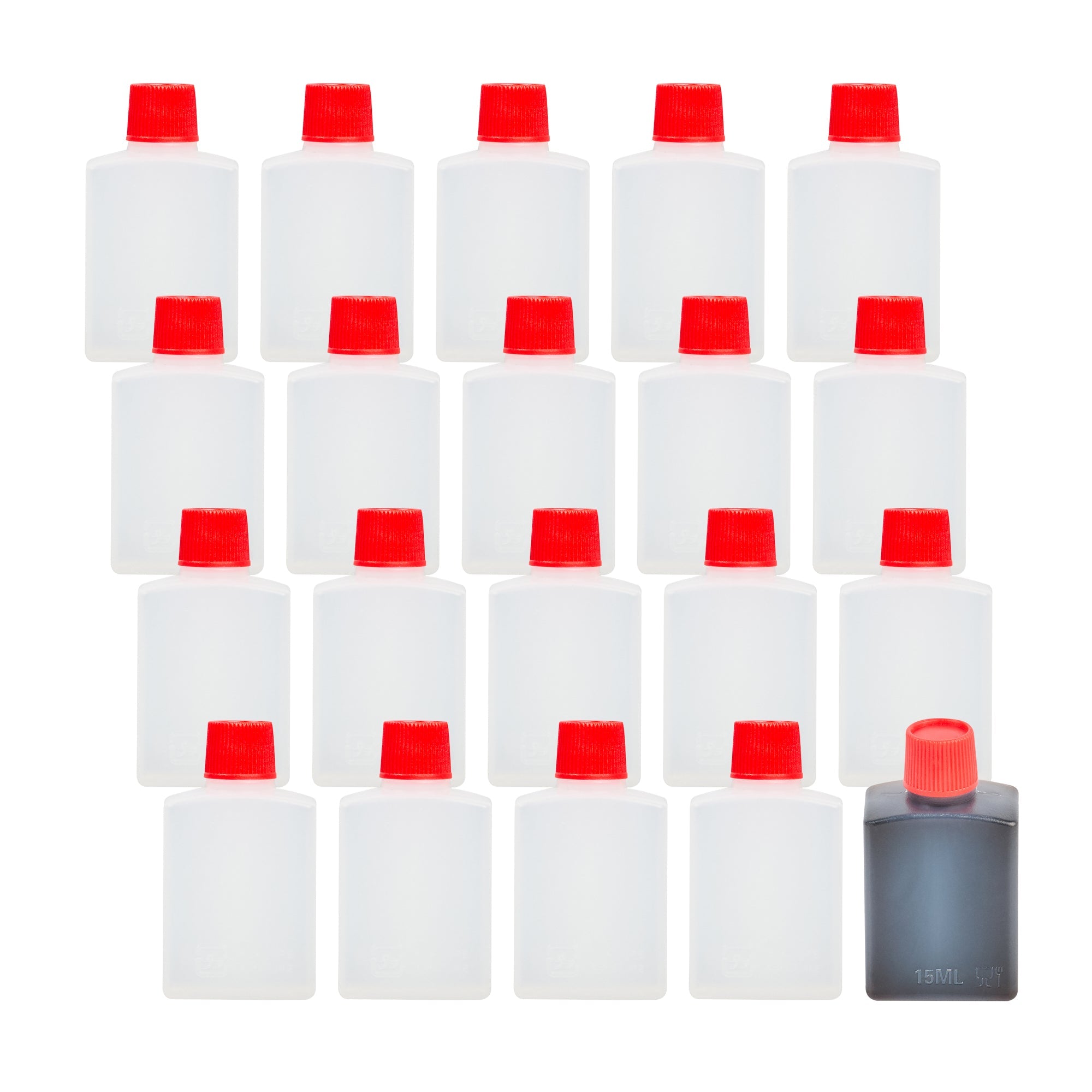 Bento Tek 15 mL Translucent Plastic Soy Sauce Bottle - with Red Cap - 1" x 3/4" x 2" - 100 count box