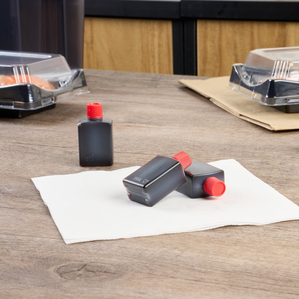 Bento Tek 15 mL Translucent Plastic Soy Sauce Bottle - with Red Cap - 1" x 3/4" x 2" - 1000 count box